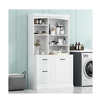 Chic Crate White Bathroom Tilt-Out Hamper Cabinet 70.9" Tall Freestanding Organizer | Adjustable Shelves & Drawers | Steel Handles