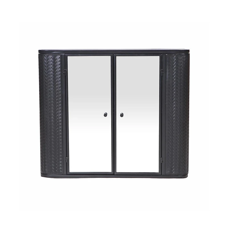 Chic Crate Black Wall-Mounted Vanity 2 Mirrored Doors & Open Shelf | Farmhouse Metal Frame | Over-the-Sink