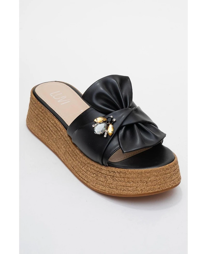 Prologue Shoes Shara Braided Bow & Bee Buckle Platform Sandal (Women)