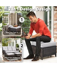 Gymojoy ArcLine Pe Wicker Outdoor Patio Ottoman with Olefin Cushions