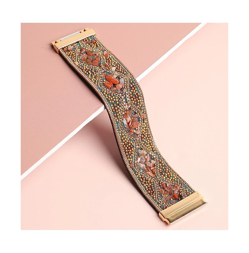 Sohi Women's Gold Embellished Leather Bracelet