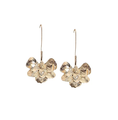 Sohi Metallic Semi Flora Drop Earrings