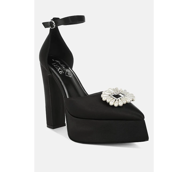 Womens Maeissa Pearls Brooch Detail Platform Block Heel Sandals