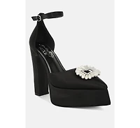 Womens Maeissa Pearls Brooch Detail Platform Block Heel Sandals