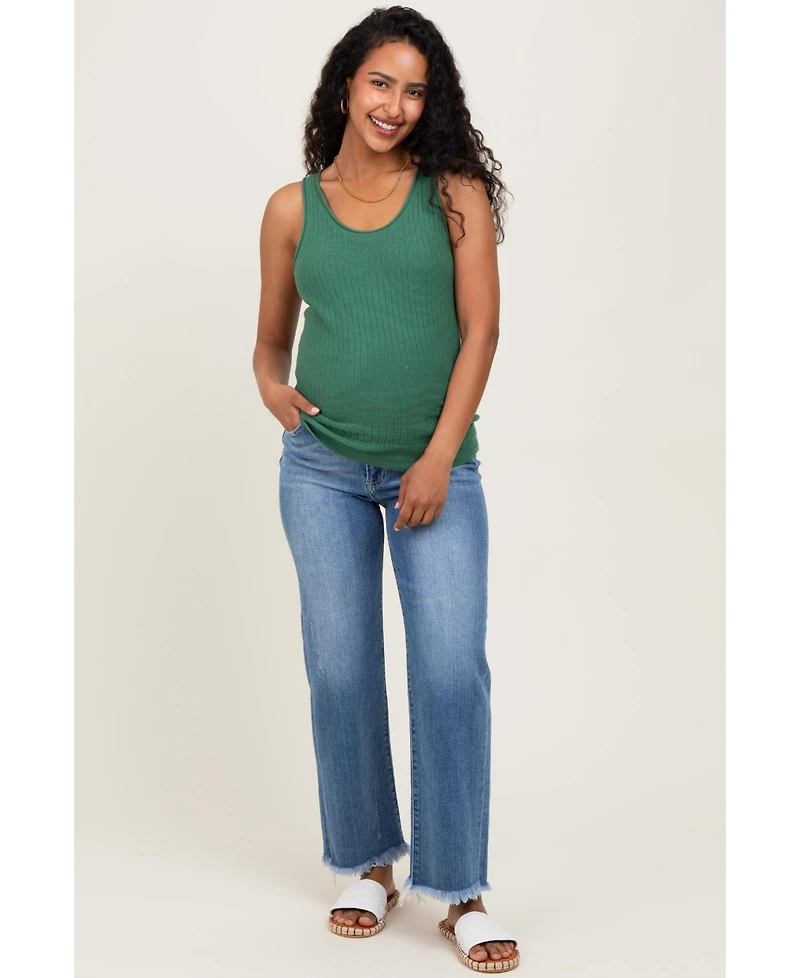 Pinkblush Blue Frayed Hem Ankle Straight Leg Maternity Jeans