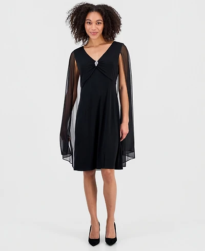 Connected Women's Rhinestone-Trim Cape-Overlay Dress