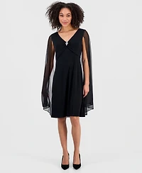 Connected Women's Rhinestone-Trim Cape-Overlay Dress