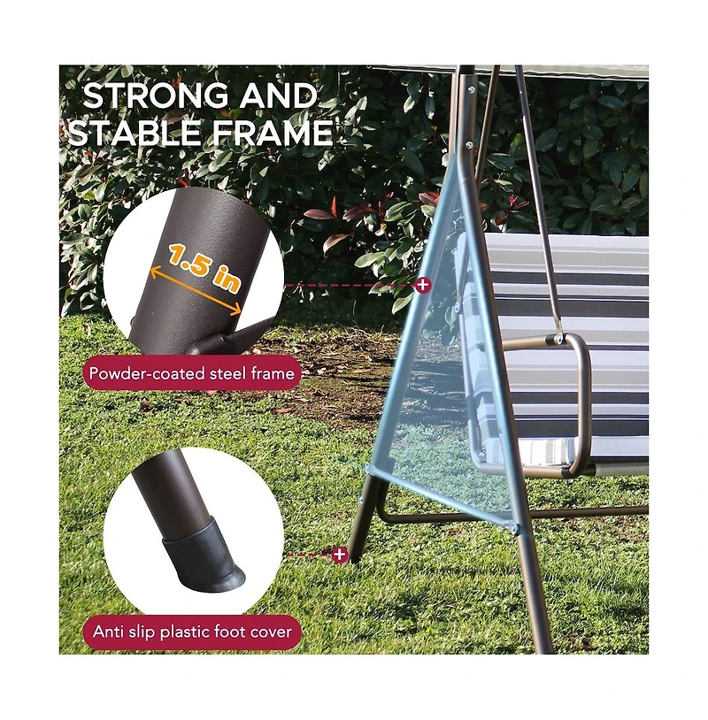 Sunjoy 2-Seat Patio Metal Proch Swing With Adjustable Canopy