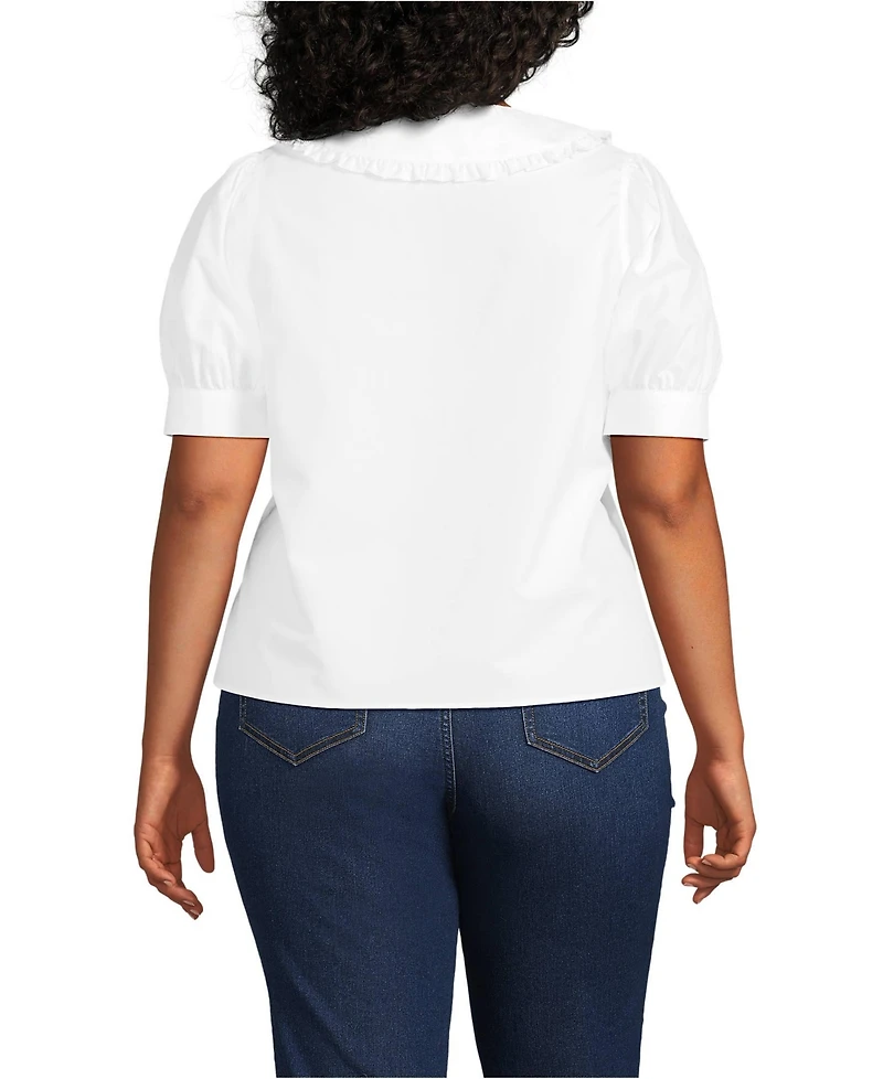 Lands' End Plus Size Carefree Cotton Puff Sleeve Statement Collar Shirt