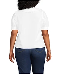 Lands' End Plus Size Carefree Cotton Puff Sleeve Statement Collar Shirt