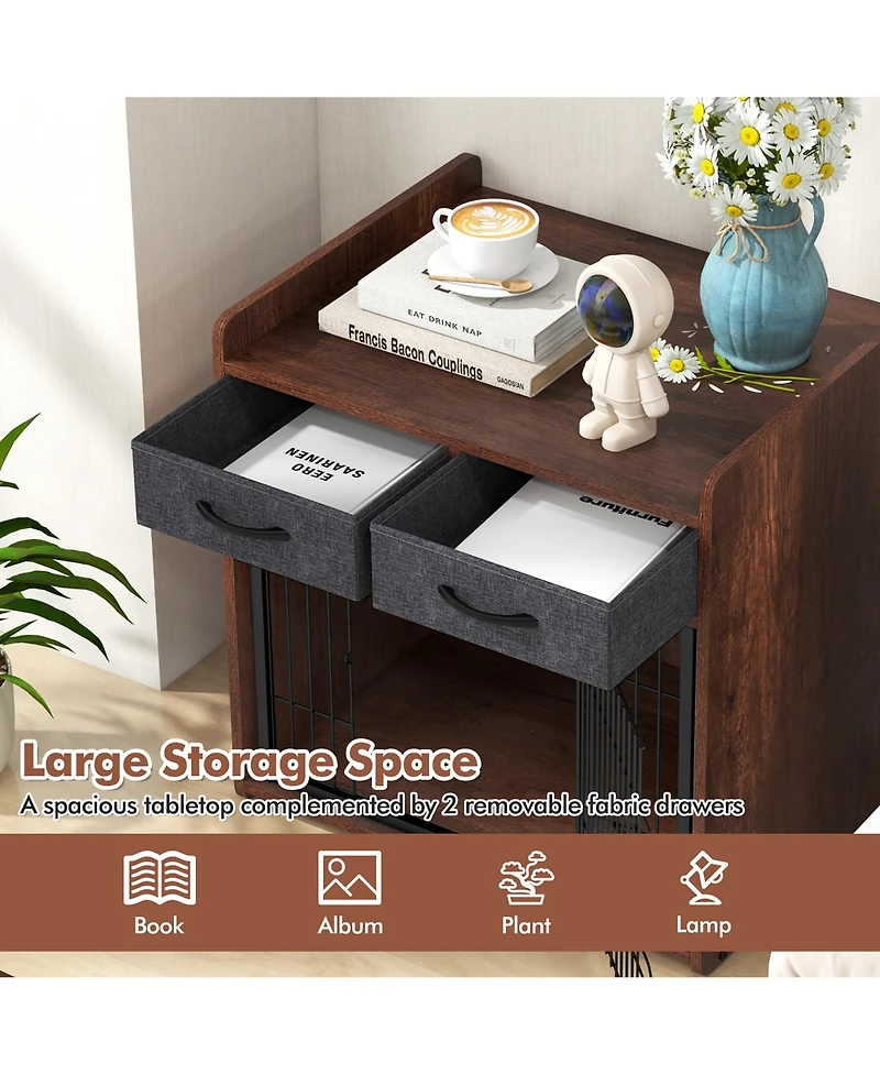 Gymax Industrial Dog Crate Indoor Doge Kennel w/Wide Countertop 2 Fabric Drawers