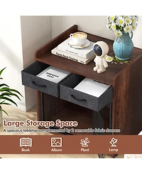 Gymax Industrial Dog Crate Indoor Doge Kennel w/Wide Countertop 2 Fabric Drawers