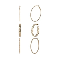Jessica Simpson 3-Piece Hoop and Chain Hoop Earring Set in Gold-Tone