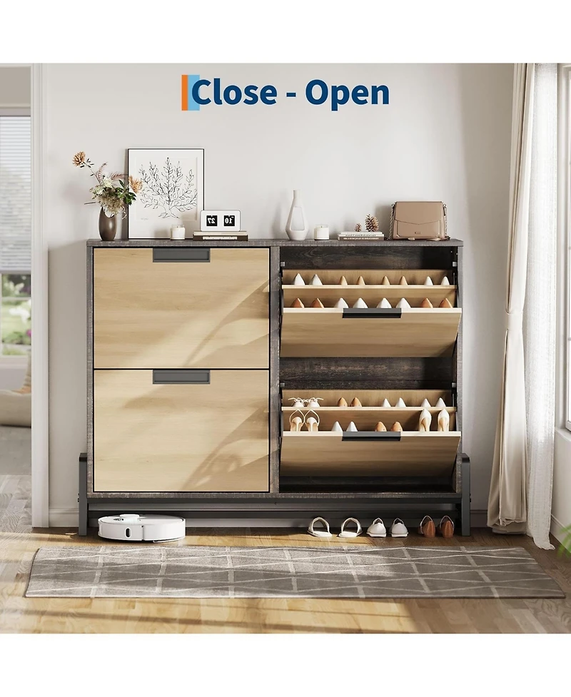 Shoe Cabinet Storage with 4 Flip Drawers, Freestanding Shoe Storage Organizer Cabinet for Entryway, Narrow Shoe Rack