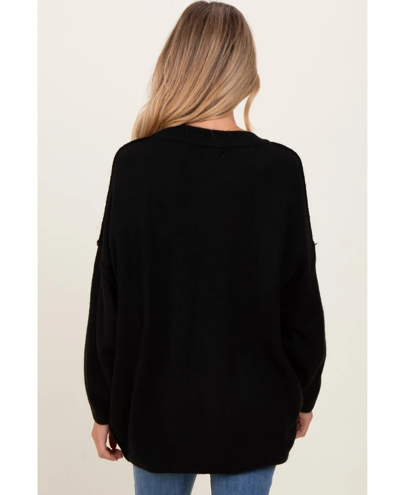 Pinkblush Maternity Black Oversized Crewneck Melange Knit Sweater