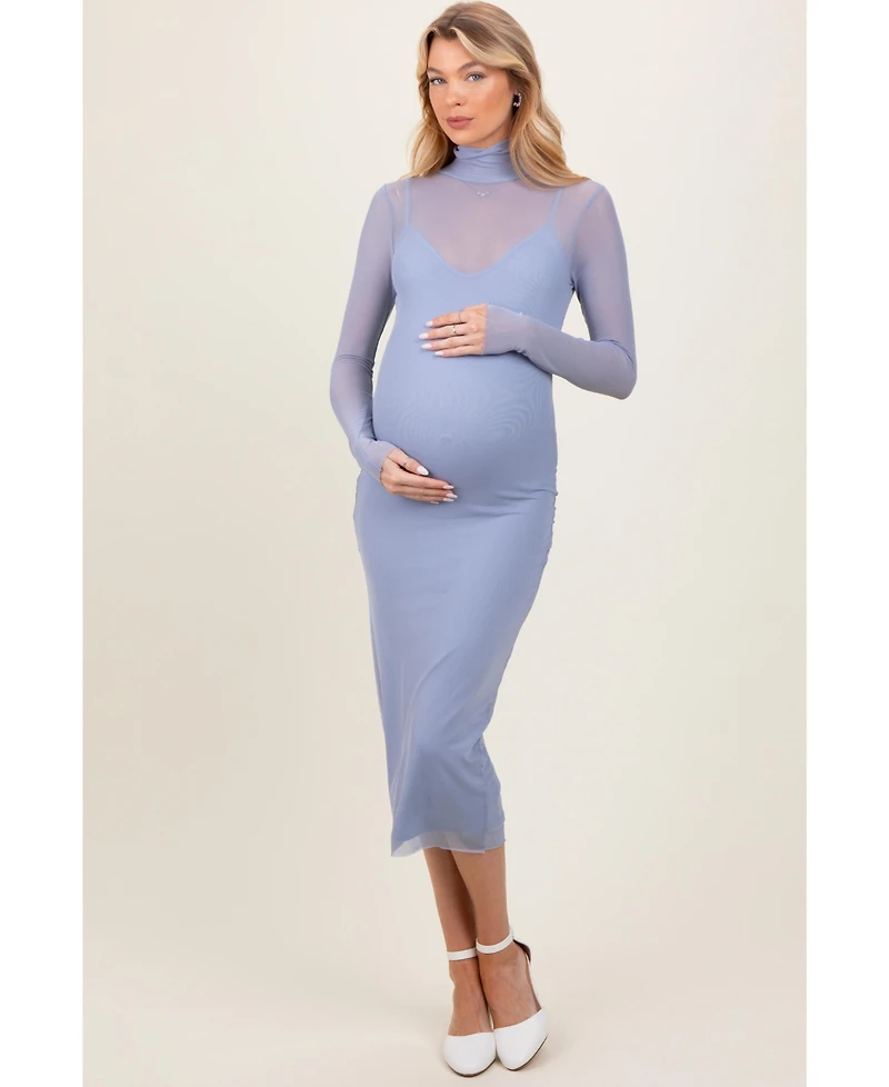 Pinkblush Maternity Forest Green Mesh Overlay Fitted Midi Dress