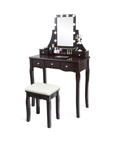 Volenca 10 Dimmable Light Bulbs Vanity Dressing Table with 2 Dividers and Cushioned Stool