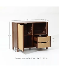 LuxenHome Walnut Finish Storage Cabinet with Rope Drawer Front, 1 Door, 2 Drawers, Mdf Wood