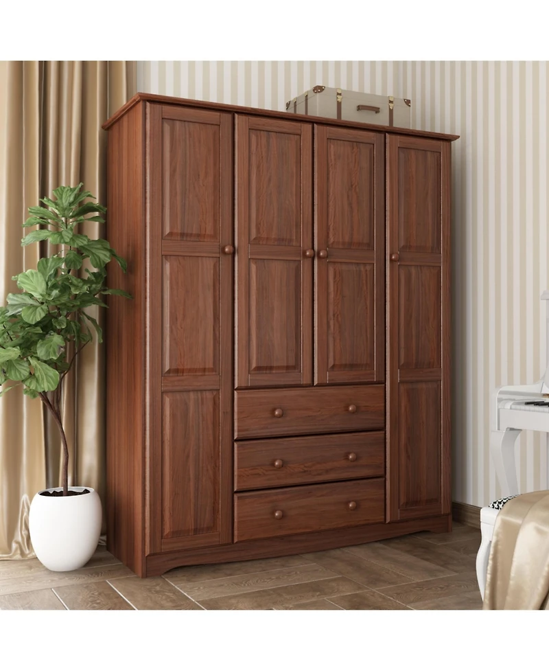 Palace Imports 100% Solid Wood Family 4-Door Wardrobe with Raised Panel Doors