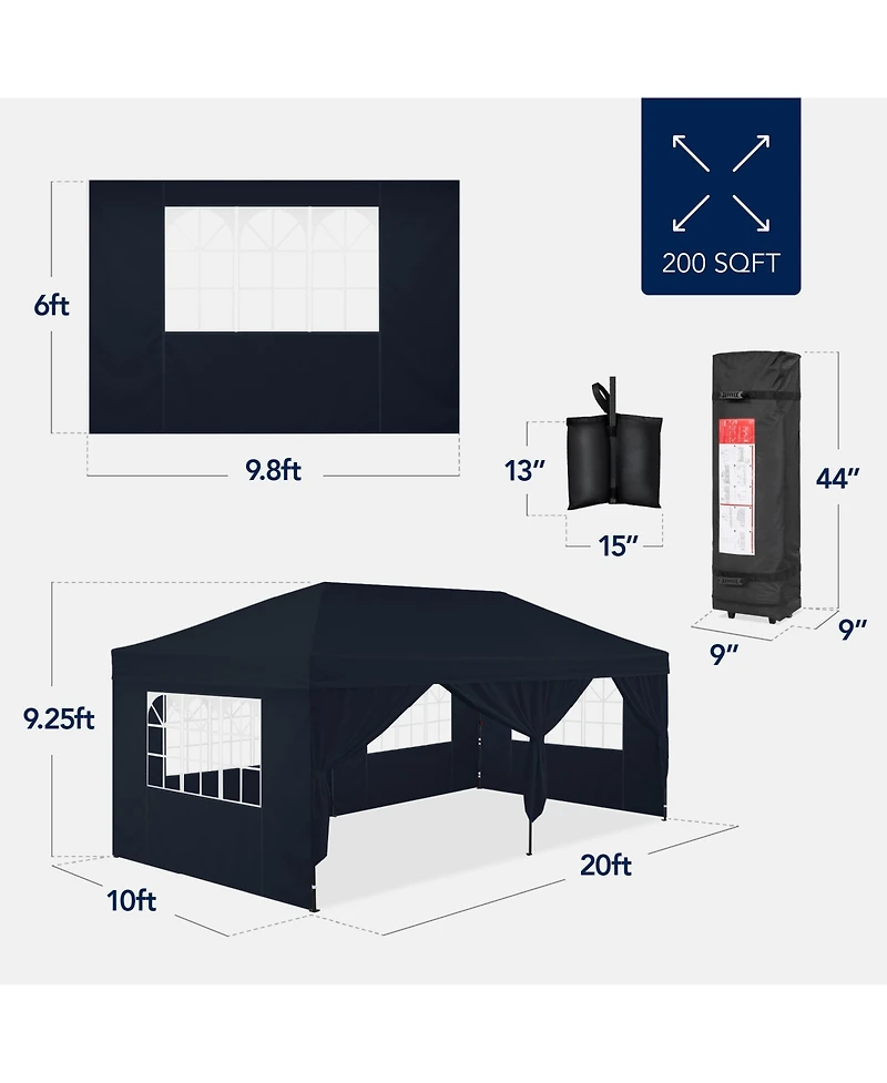 Best Choice Products 10x20ft Party Tent Pop Up Canopy Easy Setup w/ 1-Button Setup, Wheeled Case, 4 Weight Bags