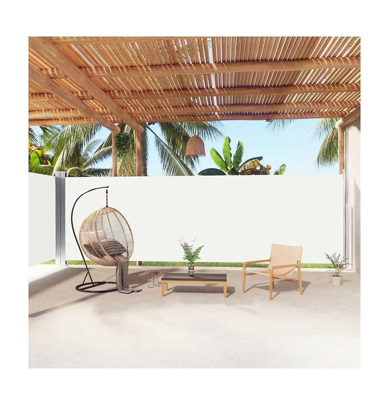 vidaXL Side Awning Cream Polyester with Pu coating Large Retractable
