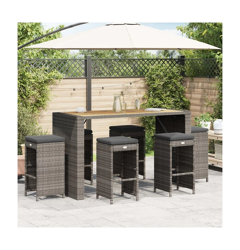 vidaXL Garden Bar Stool Set of 6 Grey Pe rattan, powder-coated steel