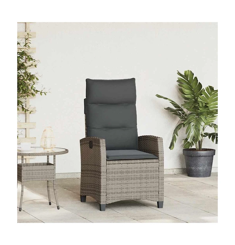 vidaXL Reclining Garden Chair Grey Pe rattan Medium Height-Adjustable