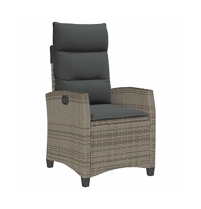 vidaXL Reclining Garden Chair Grey Pe rattan Medium Height-Adjustable