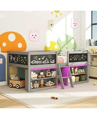 Gymax Low Loft Bed Twin Wooden Frame Kid's Cabin w/ Bookcases