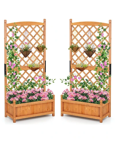 Gymax 2PCS 60'' Tall Raised Garden Bed w/Diamond Lattice Trellis Drainage Holes Outdoor