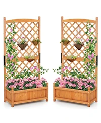 Gymax 2PCS 60'' Tall Raised Garden Bed w/Diamond Lattice Trellis Drainage Holes Outdoor