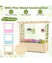 Gymax Wooden Raised Garden Bed/ Lattice Trellises Hanging Roof Drainage Indoor Outdoor