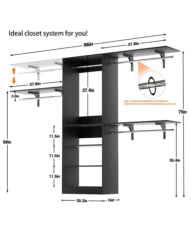 Aheaplus 20-96" W Closet System for Bedroom