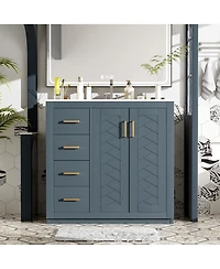 Lovmor 36inch Bathroom Vanity with Ceramic Sink Combo Solid Wood Frame Bathroom Storage Cabinet Freestanding Vanity Set with 3 Drawers Soft Closing Do