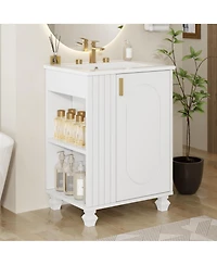 Lovmor 24inch Bathroom Vanity with Sink Bathroom Cabinet with Door Shelf Side Open Storage Solid Wood Frame Soft Closing Door White