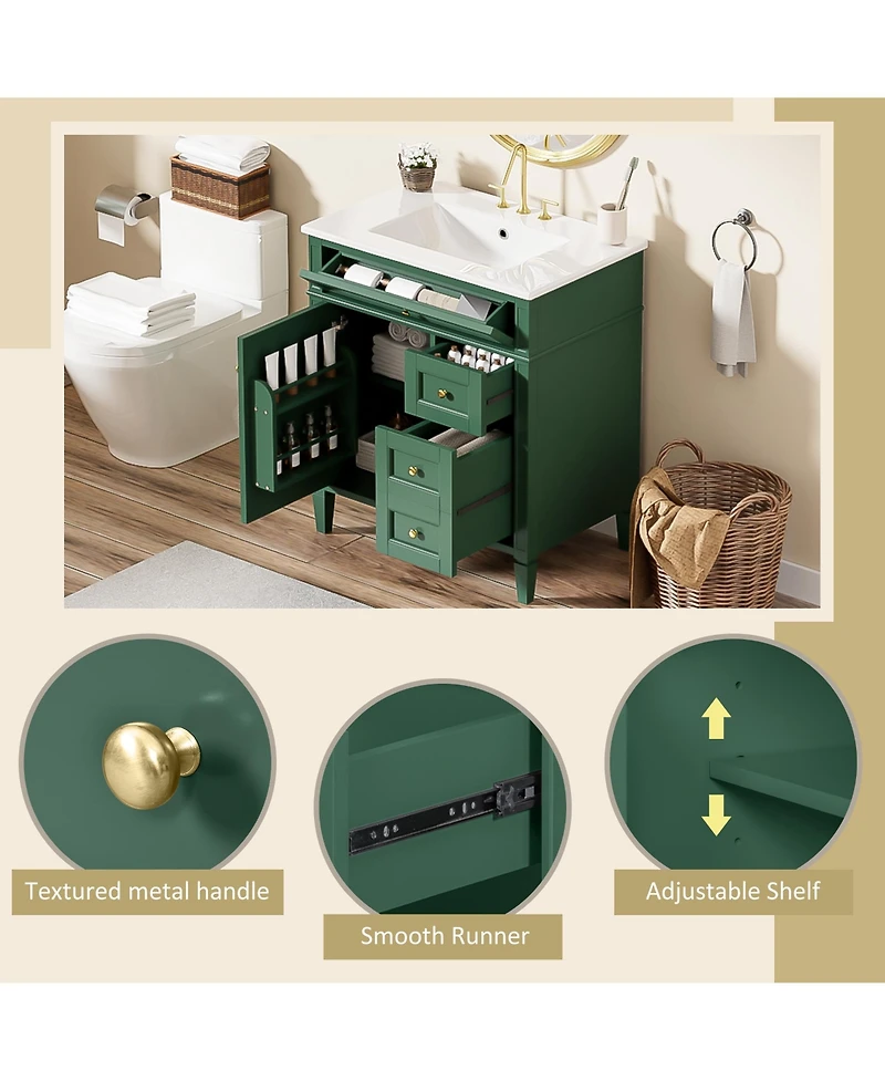 Lovmor 30inch Bathroom Vanity with Top Sink Modern Bathroom Storage Cabinet with 2 Drawers and a Tip out Drawer Single Sink Bathroom Vanity
