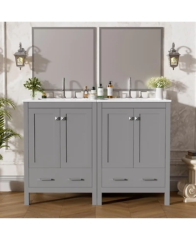 Lovmor Bathroom Vanity with Integrated Undermount Sink Divided Drawer for Versatile Storage
