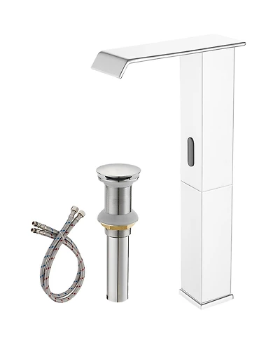 Automatic Sensor Touchless Vessel Sink Faucet Polished Chrome Single Hole Bathroom Faucet with Pop Up Drain