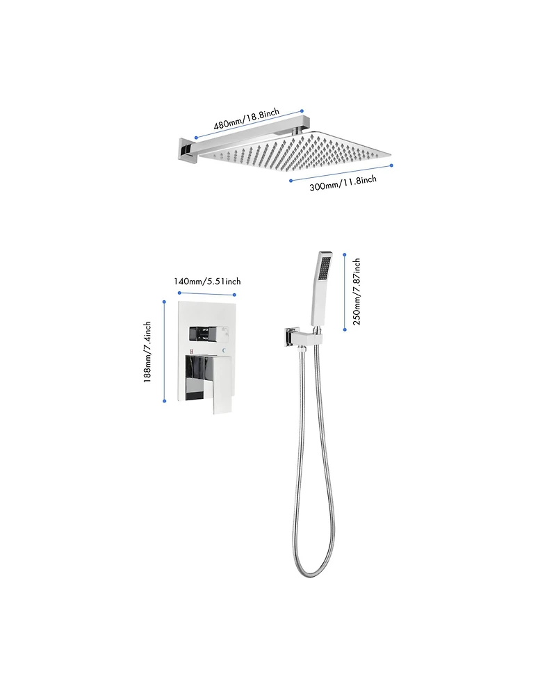 Rainsken Shower Set System Bathroom Luxury Rain Mixer Shower Combo Set Wall Mounted Rainfall Shower Head Faucet