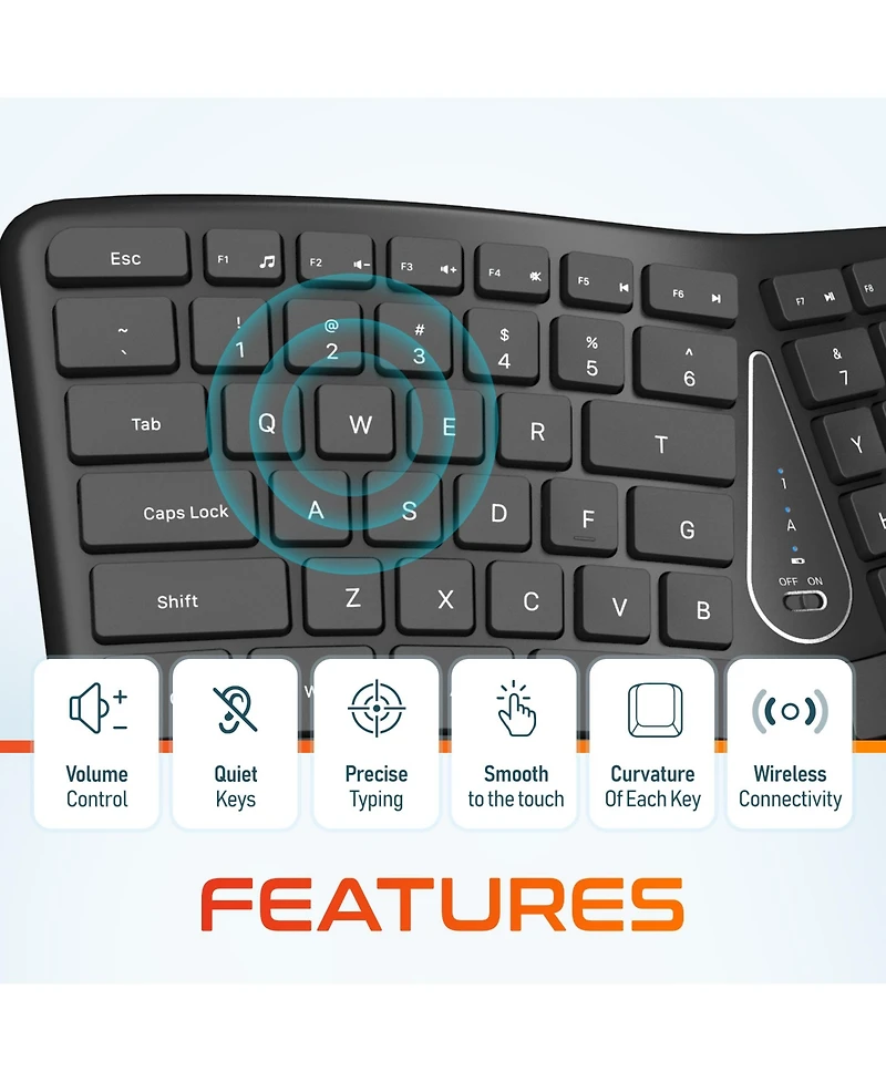 Delton KB250 Ergonomic Wireless Keyboard with Wrist Rest Pad (DKBE250-wb)