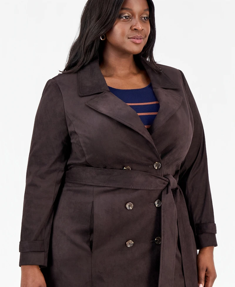 Tahari Asl Plus Size Faux-Suede Trench Coat