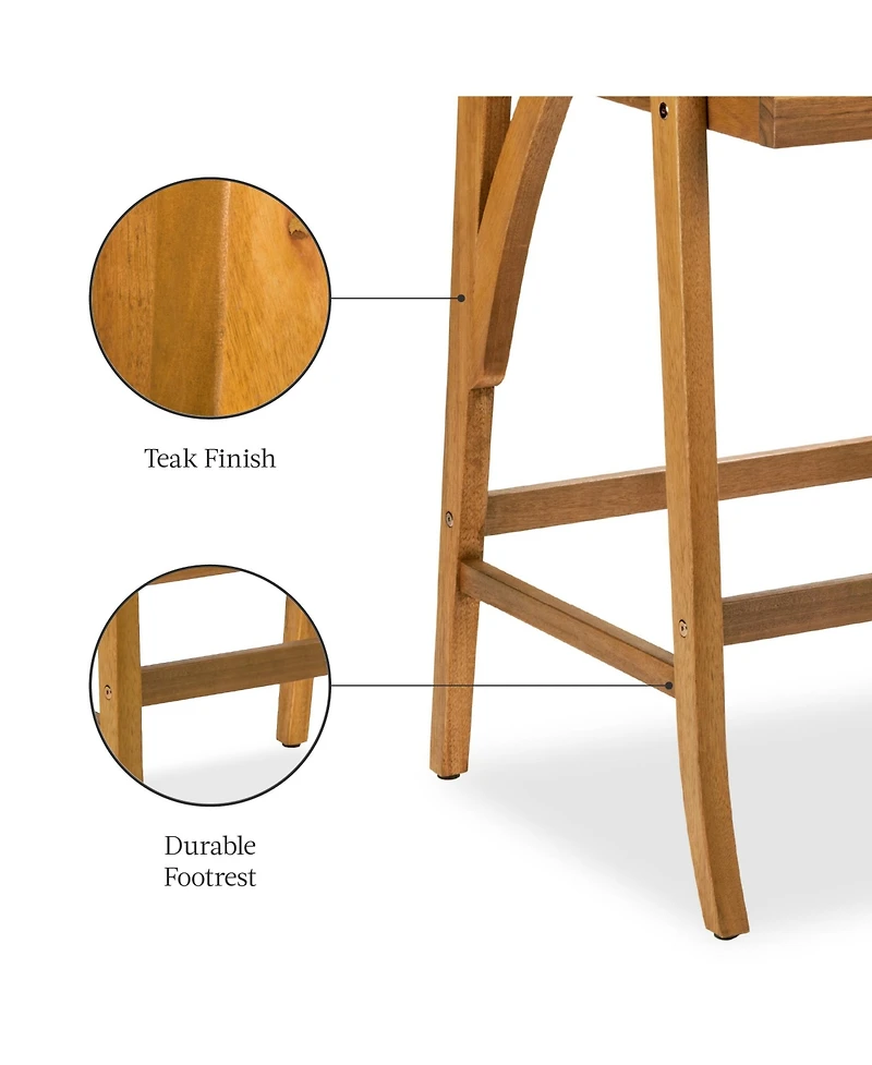 Best Choice Products Set of 2 Outdoor Acacia Wood Bar Stools Bar Chairs w/ Weather-Resistant Cushions