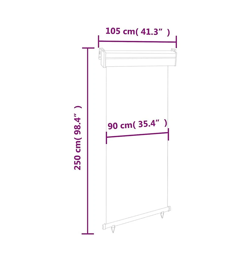 vidaXL Balcony Side Awning Black Steel, Aluminum, Polyester 41.3 x 98.4 in