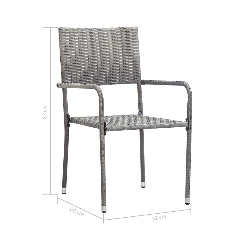 vidaXL Garden Dining Chair Set of 2 Grey Poly Rattan, Steel Standard