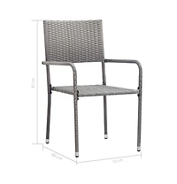 vidaXL Garden Dining Chair Set of 2 Grey Poly Rattan, Steel Standard