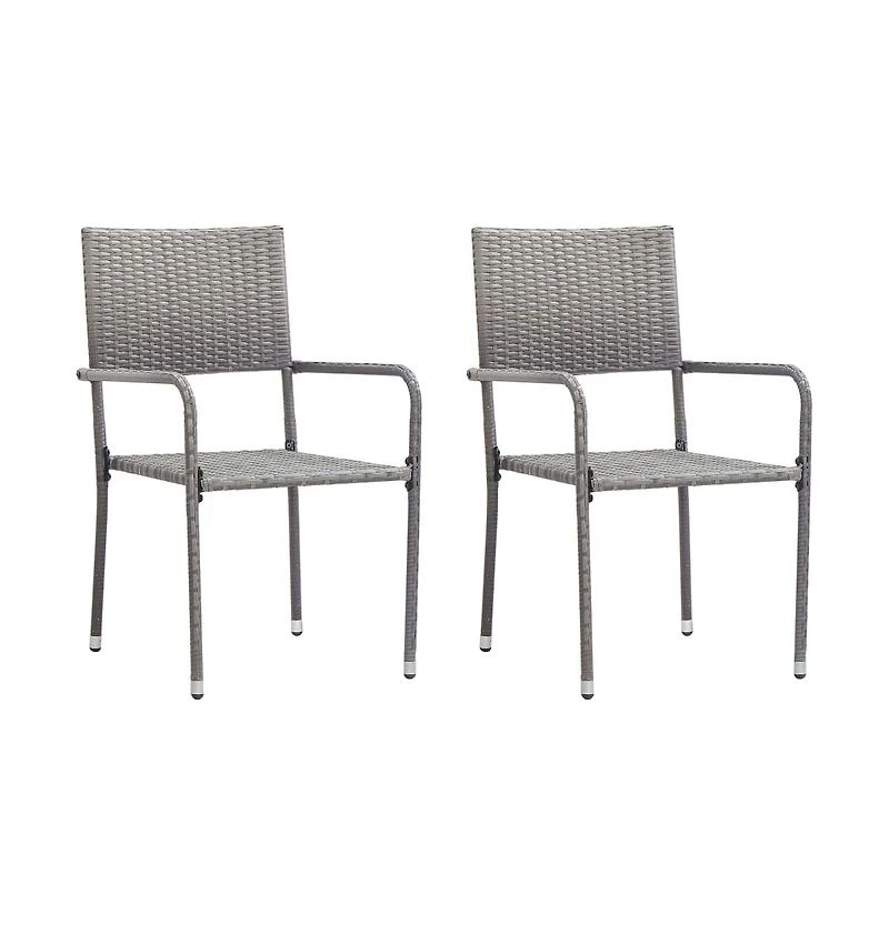 vidaXL Garden Dining Chair Set of 2 Grey Poly Rattan, Steel Standard