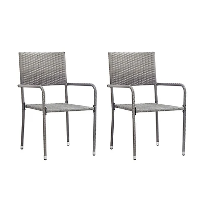 vidaXL Garden Dining Chair Set of 2 Grey Poly Rattan, Steel Standard