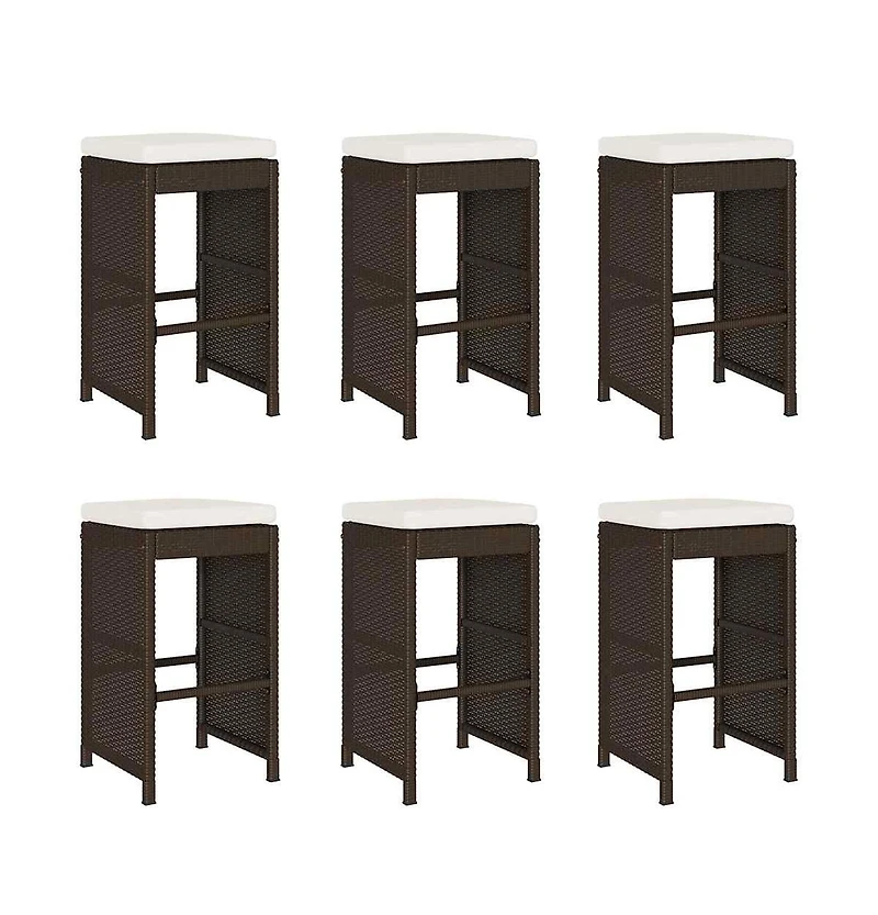 vidaXL Garden Bar Stool Set of 6 Brown Pe rattan Standard