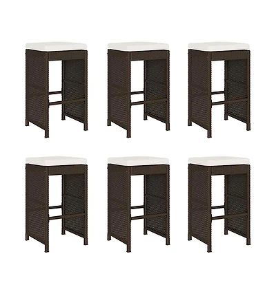 vidaXL Garden Bar Stool Set of 6 Brown Pe rattan Standard