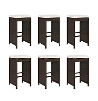 vidaXL Garden Bar Stool Set of 6 Brown Pe rattan Standard